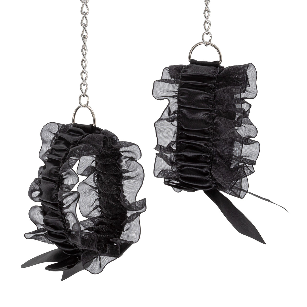Bondage Kit 'Anastasia' - kit di accessori sexy: polsiere elastichee in raso, benda per gli occhi in pizzo e copricapezzoli riutilizzabili con decorazioni in pizzo. 