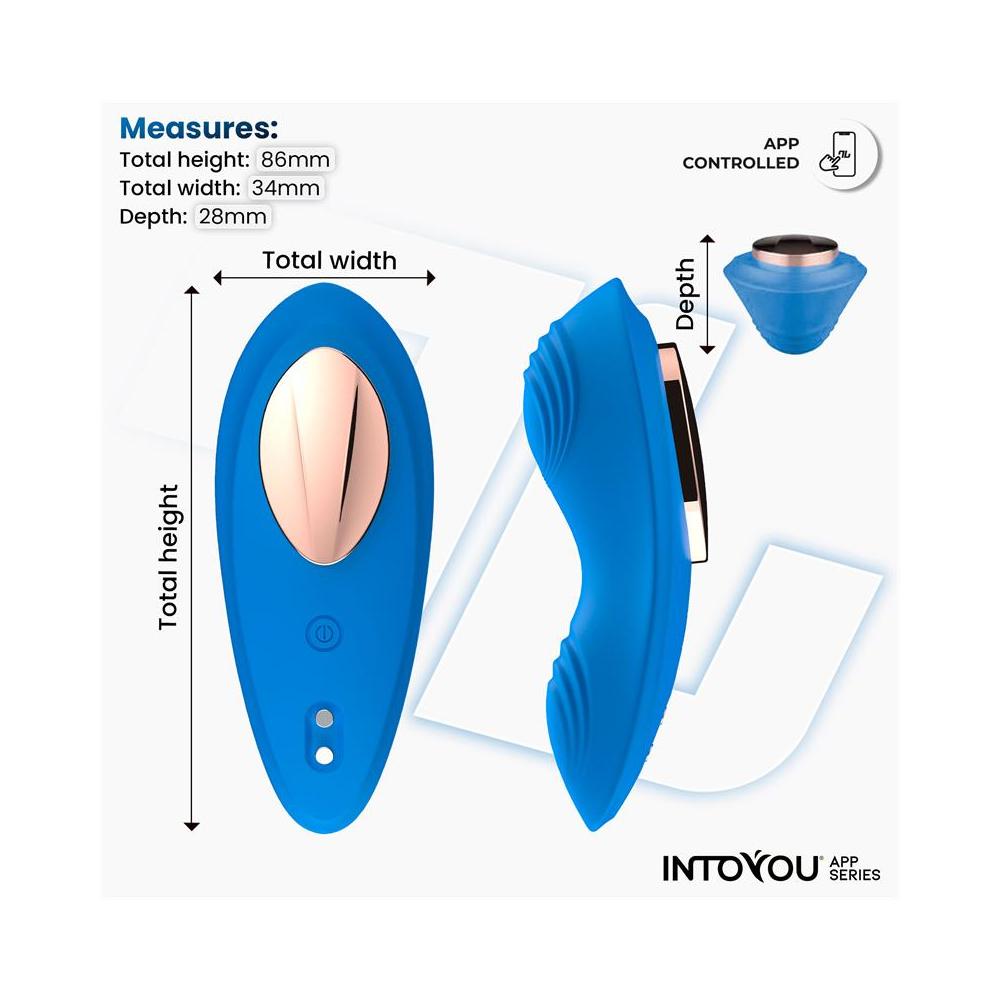 Vibratore Panty: sextoy da stimolazione esterna con calamita per l'aggancio alla biancheria intima. 10 modalità di vibrazione diverse, SexToy compatibile con applicazione per il controllo a distanza e da remoto. Materiale: Silicone premium. 