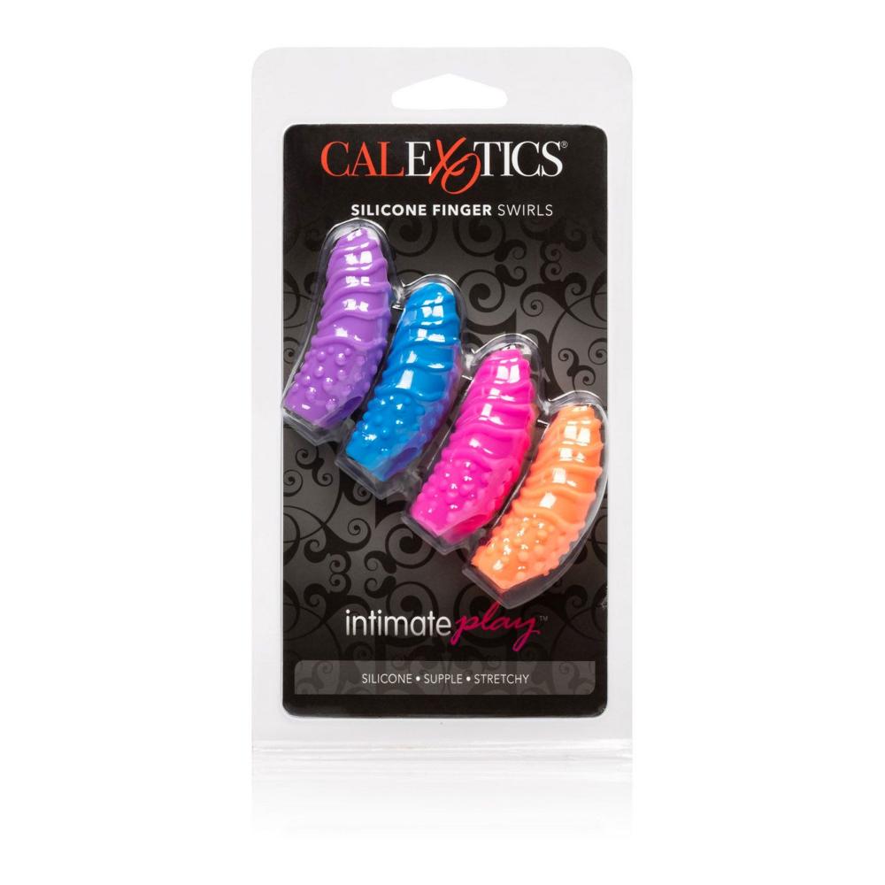 set di 4 guaine colorate in silicone che si posizionano sul dito e sono perfette per laa stimolazione delle zone erogene. SexToy in silicone.