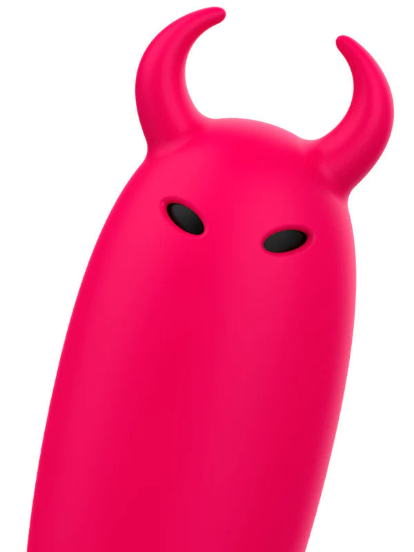 Sextoy da stimolazione esterna: vibratore bullet con copertura in silicone ipoallergenico a forma di diavoletto.
