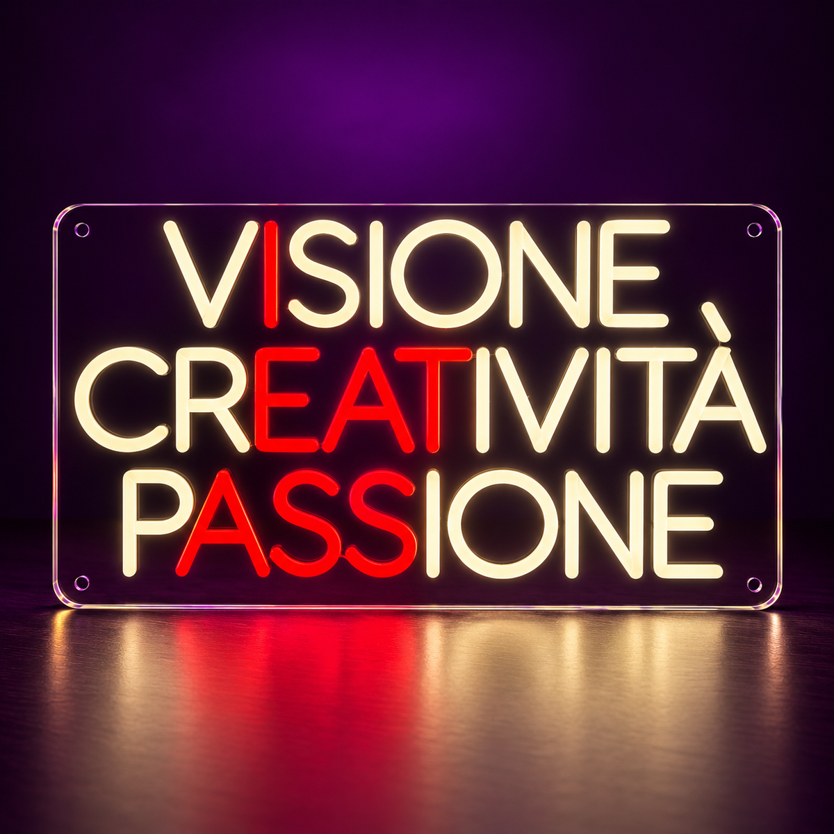 Luce LED VISIONE CREATIVITÀ PASSIONE bianca e rossa, vista frontale