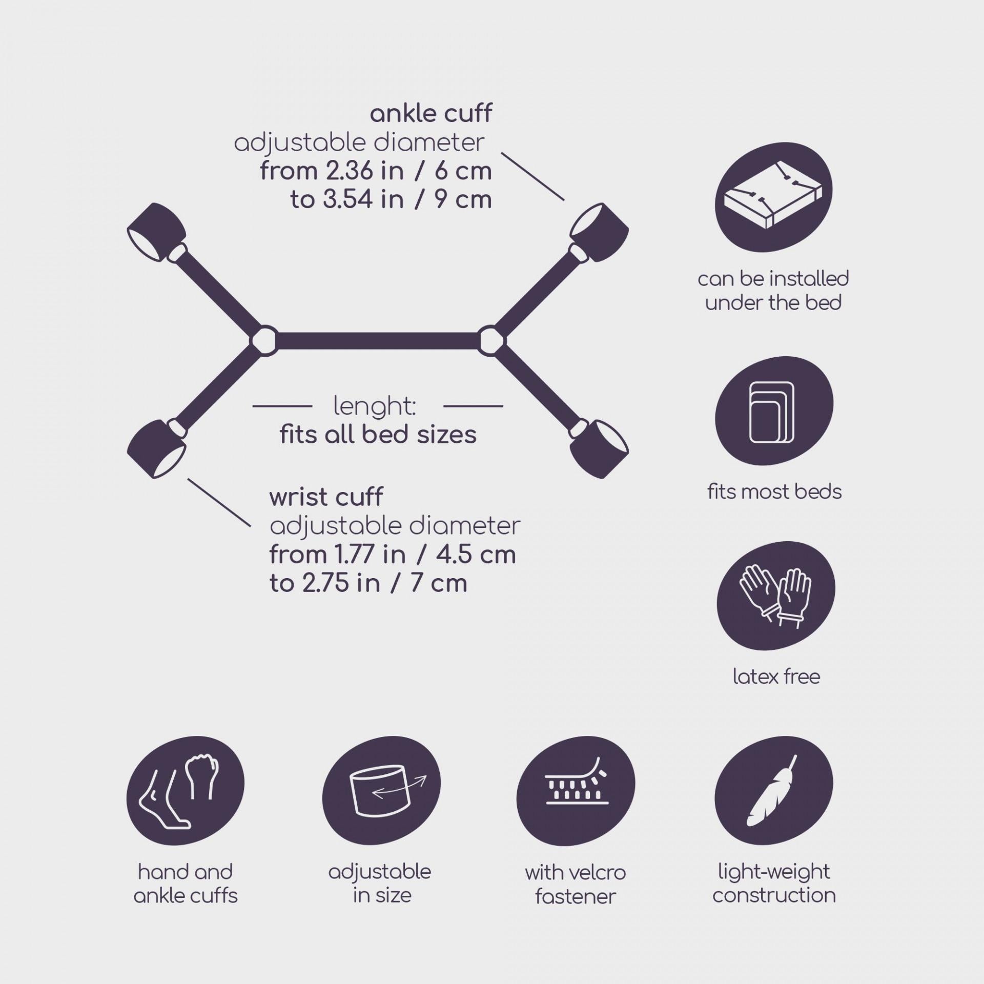 Cinghie costrittive bondage per il letto, si posizionano sotto il materasso e sono regolabili, si adattano ad ogni tipo di letto sia singolo che matrimoniale.