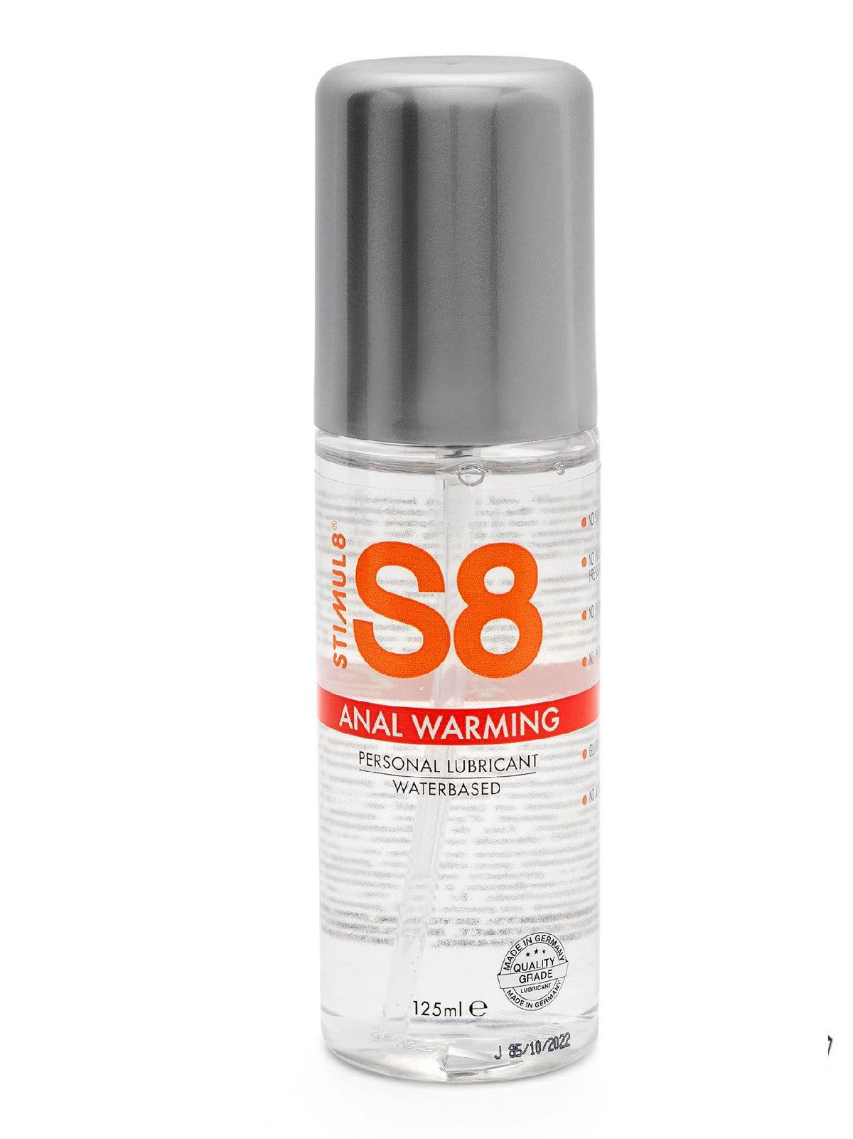 Il Lubrificante anale S8 Warming a base d’acqua unisce scorrevolezza impeccabile a un effetto riscaldante tutto da godere. Morbido al tatto e bollente nel risultato, è perfetto per accendere ogni momento d’intimità. 